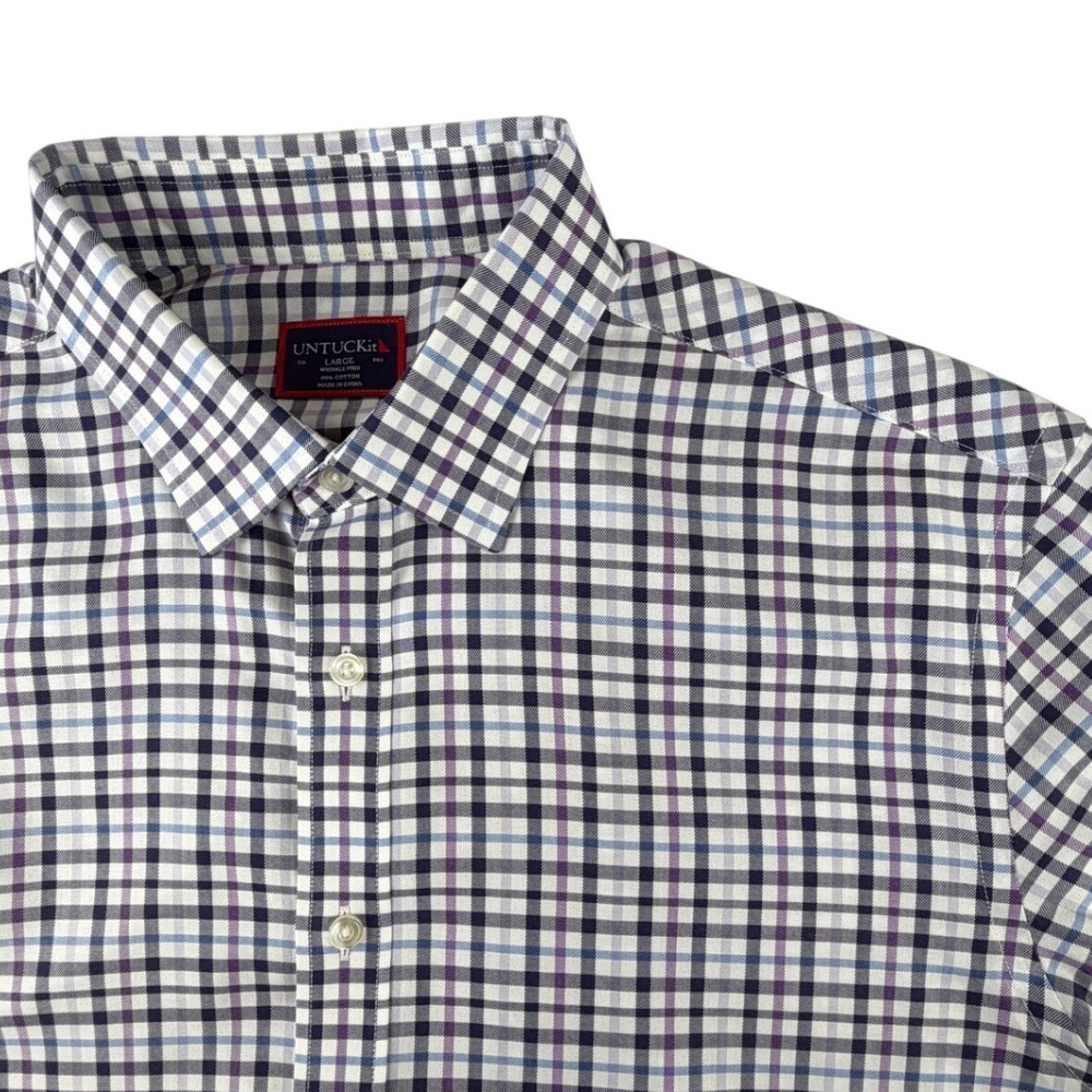 UNTUCKit Mens Large‎ Wrinkle Free Plaid Button Down Shirt Blue Purple White